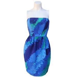 Shoshanna Blue & Green Abstract strapless Mini Dress Size 4